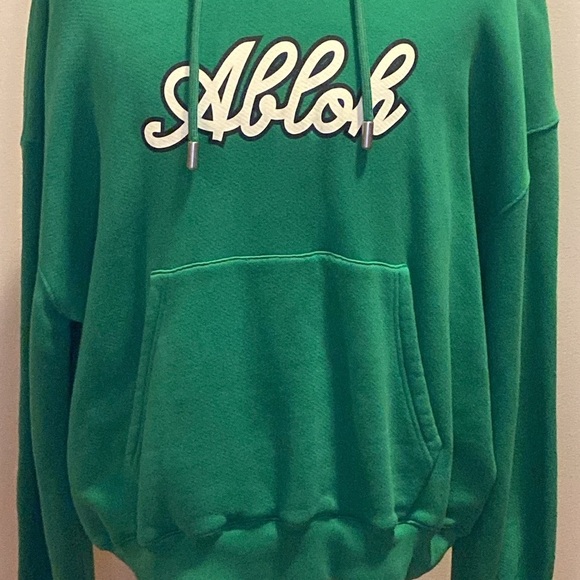 NWT Off-White Oversize Football Logo Graphic Hoodie in College Green (sz M) - Picture 3 of 8